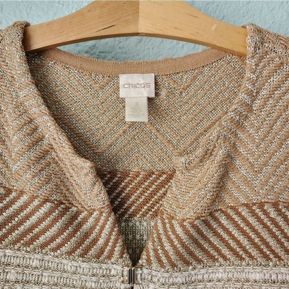 Chico's french hem and cuffs boho tunic style oatmeal open cardigan sweater - Picture 5 of 12
